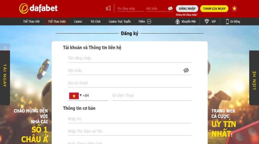 Hướng dẫn đăng ký thành viên của Dafabet